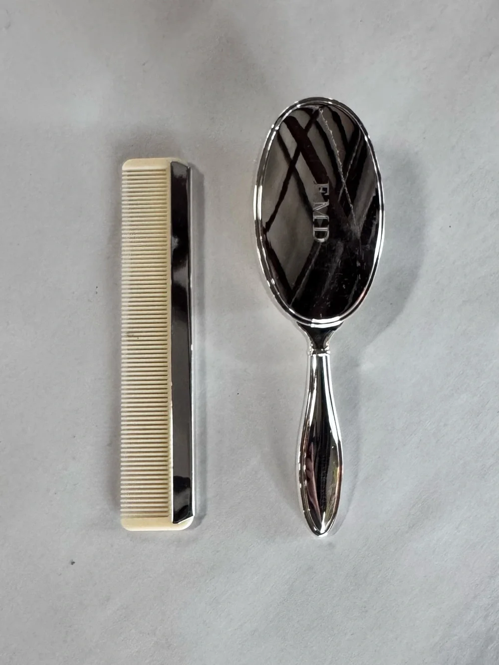 Vintage Silver Plated. Rush and Comb Set - Engraved “EMD”